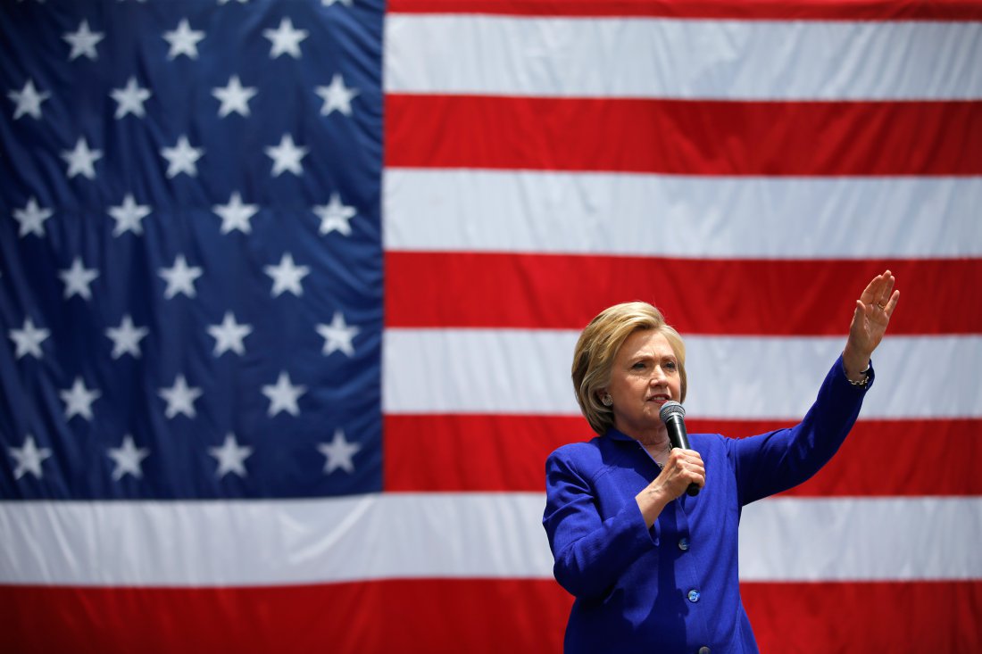 Democratic presidential candidate Hillary Clinton speaks at a rally